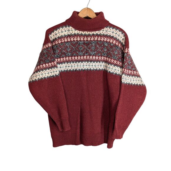 Vintage Burton New Wool Nordic Sweater Size M Fisherman Red Gray White Pullover - Picture 1 of 8